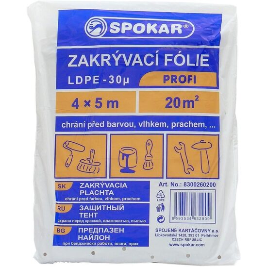 Folie de protecție din LDPE SPOKAR, pentru diverse suprafețe, 4mx5m, 30microni