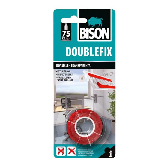 Bandă dublu adezivă BISON Double Fix, transparentă, 1,5mx19mm