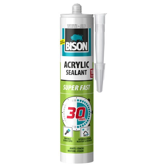 Etanșeizant acrilic ultra rapid BISON Acrylic Super Fast 30min, alb, 300ml