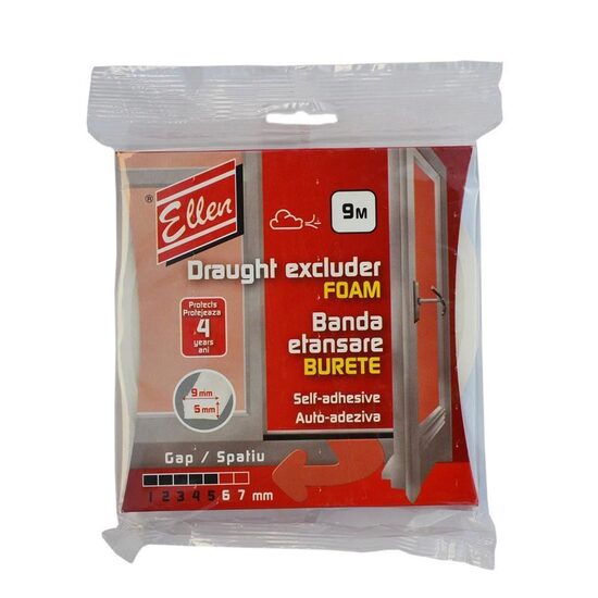 Bandă etanșare din burete ELLEN, autoadezivă, 9m, 9x6mm