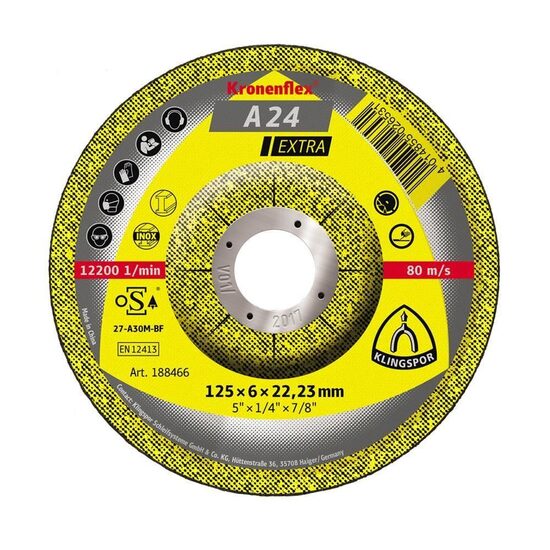 Disc de șlefuire KLINGSPOR A 24 Extra, curbat, universal, pentru metal, 125mmx6mm