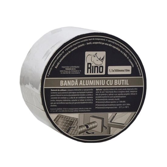 Bandă de etanșare din aluminiu cu butil RINO, 1mmx100mmx10m