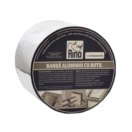 Bandă de etanșare din aluminiu cu butil RINO, 1mmx150mmx10m
