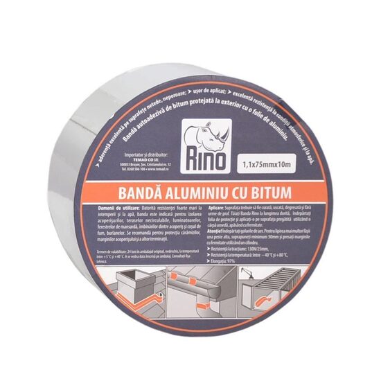 Bandă de etanșare din aluminiu cu bitum RINO, 1mmx75mmx10m