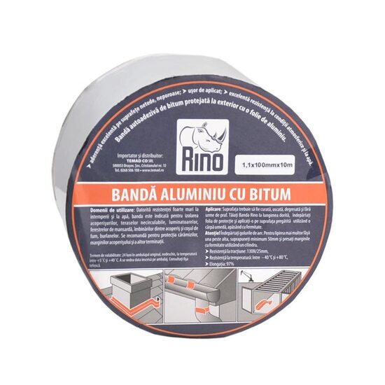 Bandă de etanșare din aluminiu cu bitum RINO, 1mmx100mmx10m