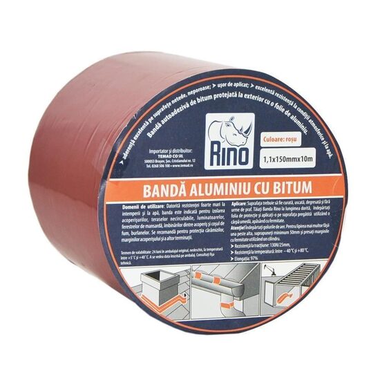 Bandă de etanșare din aluminiu cu bitum RINO, 1mmx150mmx10m, roșu
