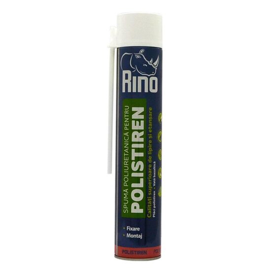 Spumă poliuretanică adezivă pentru polistiren RINO Polistiren, 750ml, cu aplicator