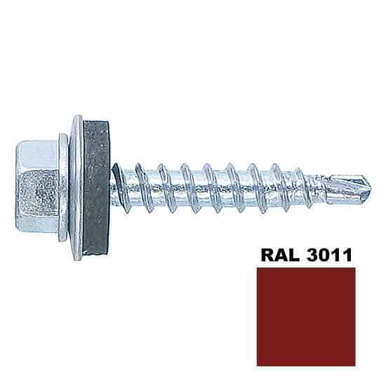 Șurub autoforant STARKFIX, cu cap hexagonal și șaibă EPDM, pentru metal, 4,8x35, RAL3011, 250buc