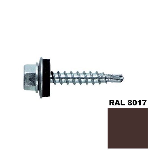 Șurub autoforant STARKFIX, cu cap hexagonal și șaibă EPDM, pentru metal, 4,8x25, RAL8017, 250buc