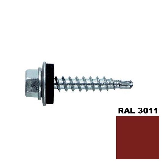 Șurub autoforant STARKFIX, cu cap hexagonal și șaibă EPDM, pentru metal, 4,8x25, RAL3011, 250buc
