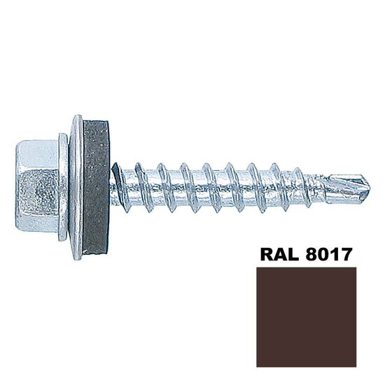 Șurub autoforant STARKFIX, cu cap hexagonal și șaibă EPDM, pentru metal, 4,8x35, RAL8017, 250buc