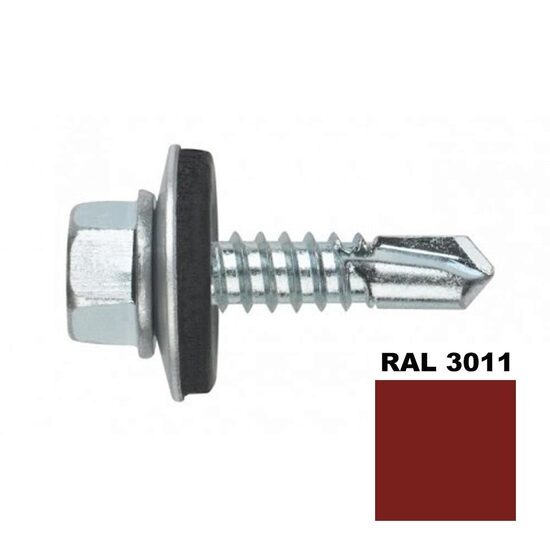 Șurub autoforant STARKFIX, cu cap hexagonal și șaibă EPDM, pentru metal, 4,8x19, RAL3011, 250buc