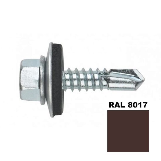 Șurub autoforant STARKFIX, cu cap hexagonal și șaibă EPDM, pentru metal, 4,8x19, RAL8017, 250buc
