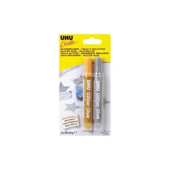 Lipici decorativ cu sclipici UHU Creativ Glitter Glue, 2x20ml