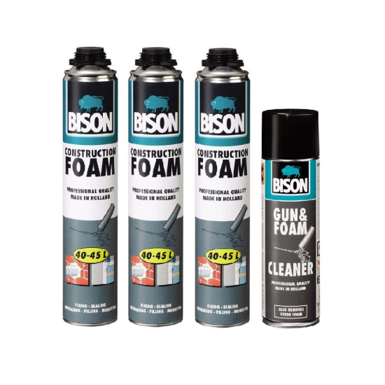 Set 3xSpumă PU Bison 750ml + 1xSpray de curățat spuma PU Bison 500ml