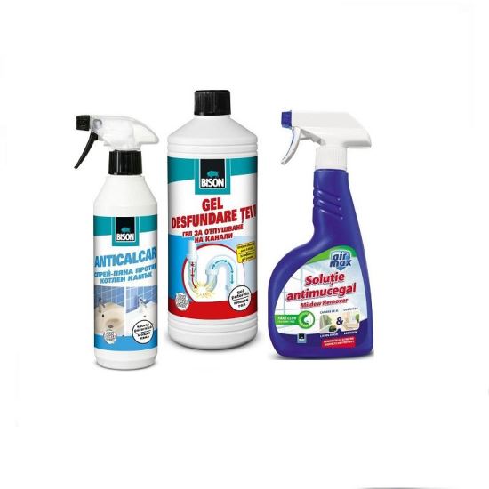 Set curățenie BISON 1xAnticalcar + 1xGel desfundare țevi + 1xSoluție antimucegai
