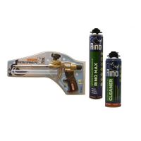 Set RINO 3x Spumă poliuretanică de iarnă, 860ml+ 1x Pistol metalic pentru spumă+ 1x Spray pentru curățat spuma