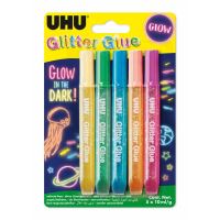 Lipici decorativ cu sclipici UHU Glitter Glue, Fosforescent, 5x10ml 