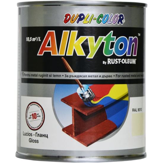 Vopsea antirugină,Alkyton,0.75L,alb lucios, RAL9010
