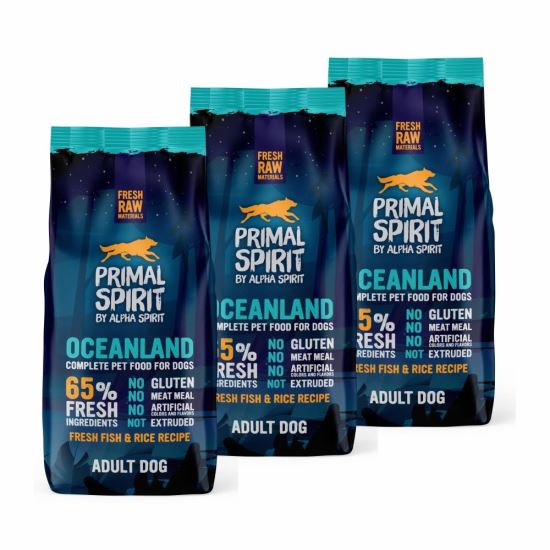 PACHET PROMOTIONAL  3 x Hrană uscată Premium pentru câine Primal Spirit, Oceanland, cu pește proaspăt,12 kg