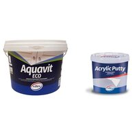 Set Vopsea email poliuretanică pe bază de apă pentru lemn VITEX Aquavit Eco alb satinat 750ml + Chit acrilic VITEX Acrylic Putty alb 400g
