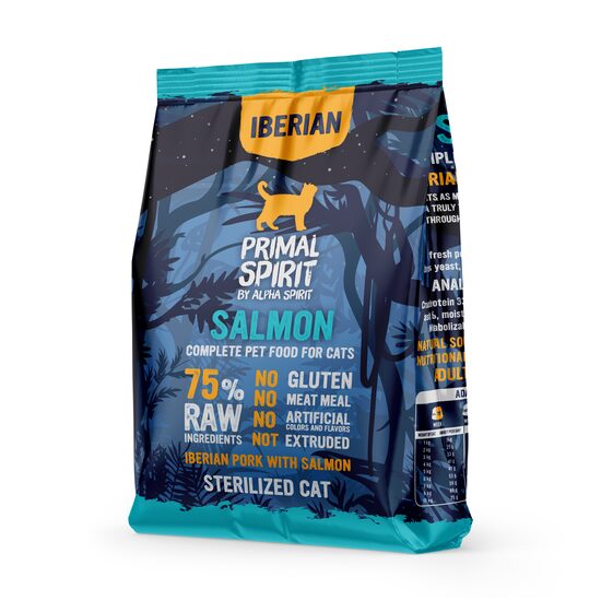 Hrană uscată Premium pentru pisică sterilizată Primal Spirit, cu somon si porc iberic, 1 kg 