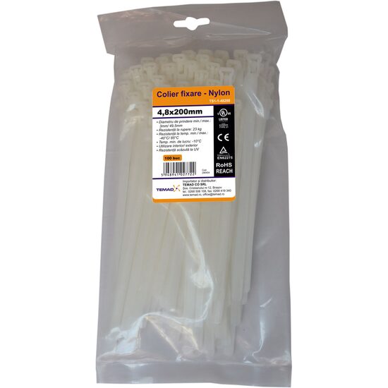 Colier de fixare din nylon, 100buc, 4,8x200mm 