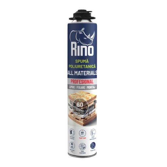 Spumă poliuretanică pentru pistol RINO ALL MATERIALS 60 sec, 750ml, pentru pistol