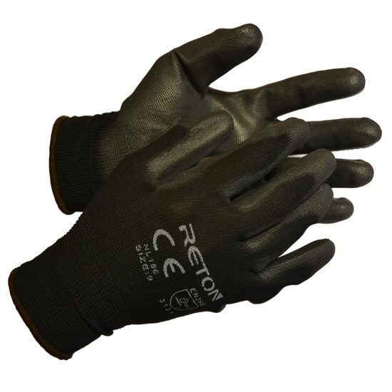 Mănuși cu peliculă din poliuretan (PU) negre NL186 BLK , 10