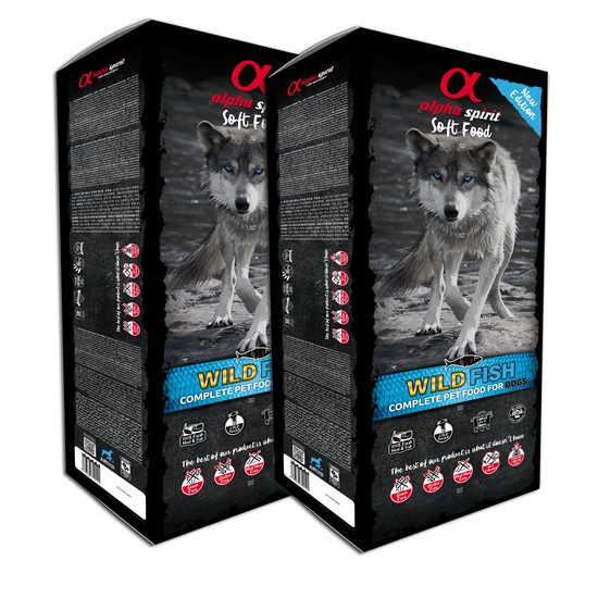 PACHET 2 x Hrană semi-umedă Premium pentru câine Alpha Spirit, pește sălbatic, 9 kg
