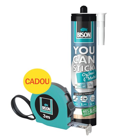Adeziv PREMIUM pentru metal, sticlă, oglinzi BISON You Can Stick, 435g + Ruletă CADOU