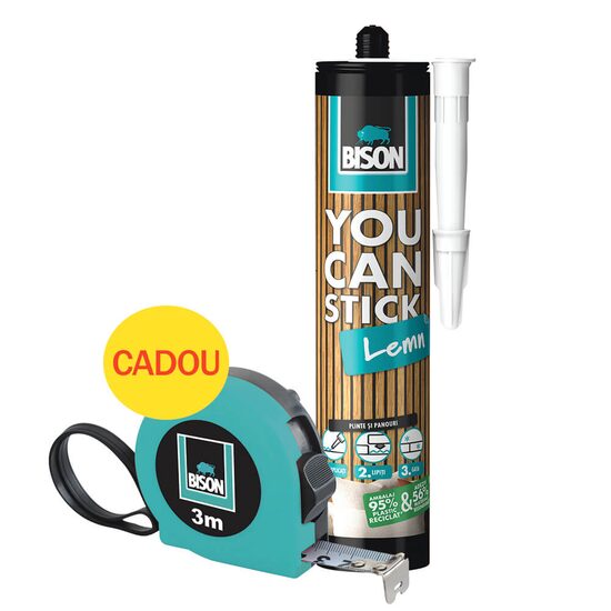 Adeziv PREMIUM pentru lemn BISON You Can Stick, 435g + Ruletă CADOU
