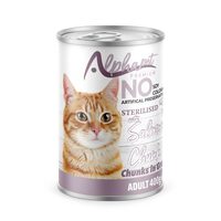 Hrană umedă Premium pentru pisică sterilizată Alphapet, cu somon, 400 g