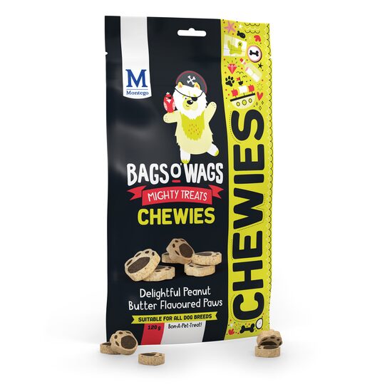 Snack pentru câine Montego Bags OWags, cu aromă de unt de arahide, 120 g