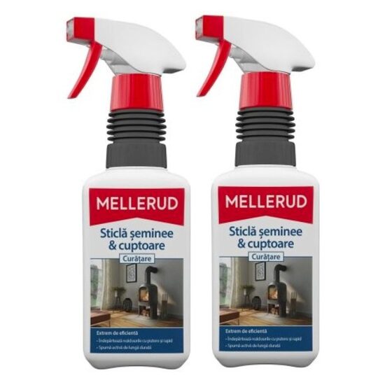 Pachet 2 x Soluție pentru curățarea șemineelor și a geamurilor de la aragaz MELLERUD, 0,5L